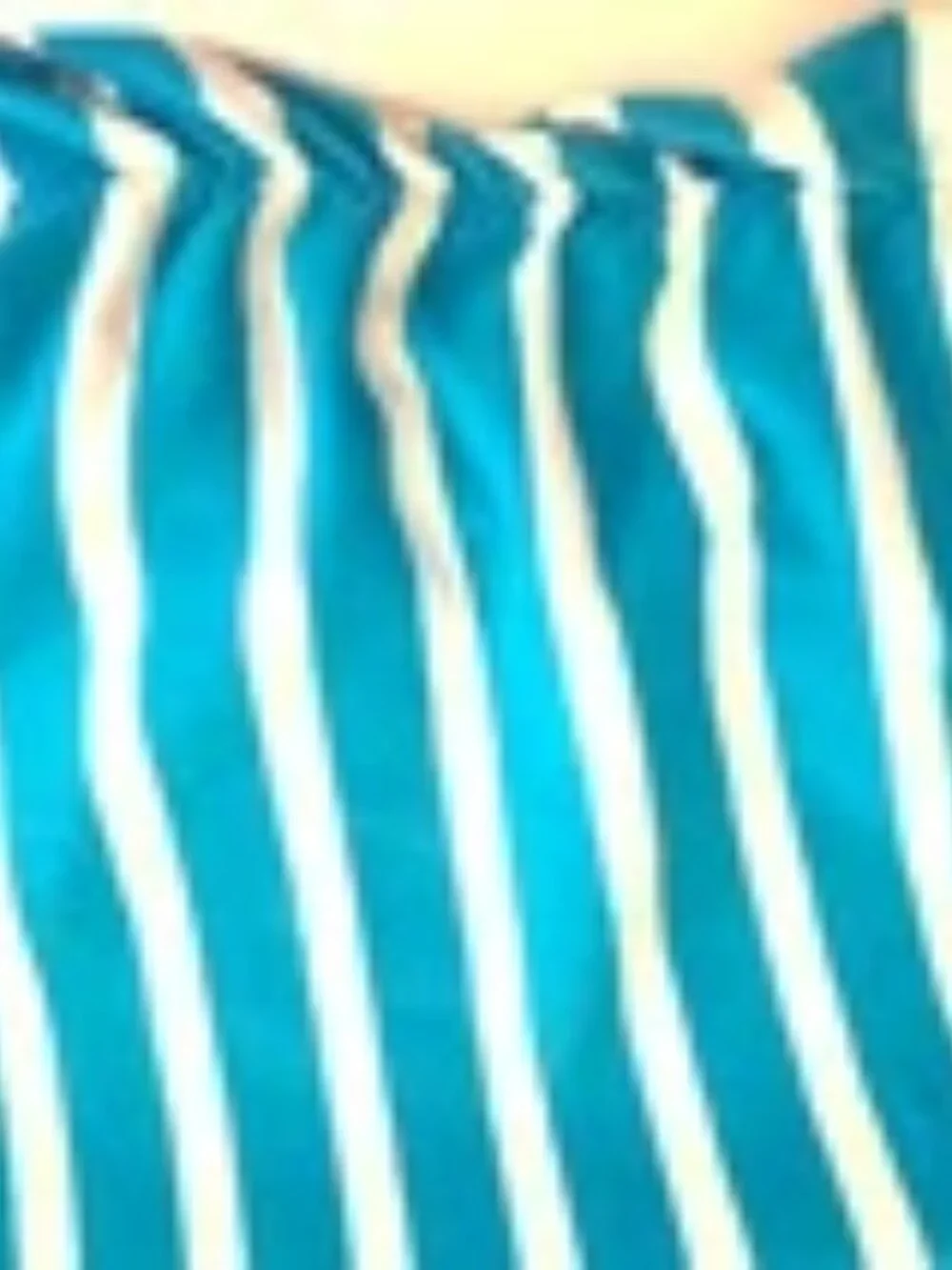 MICHAEL KORS Teal /White Striped Top- Silver Shoulder Zippers -Ruched Side